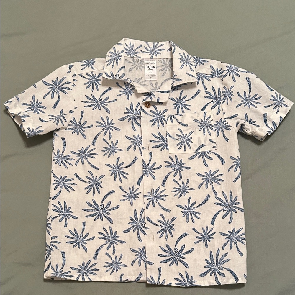 Carter's White and Blue Palm Print Shirt